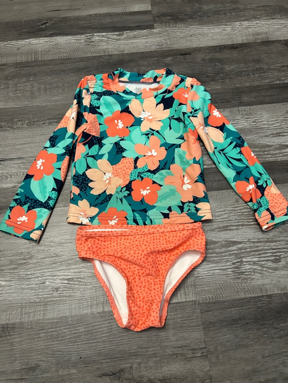 Kids Floral Long-Sleeve Rashguard Set in Teal & Coral